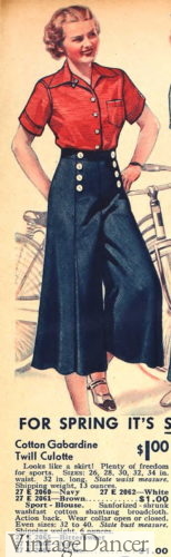 1930s denim sailor button culottes women fashion in summer