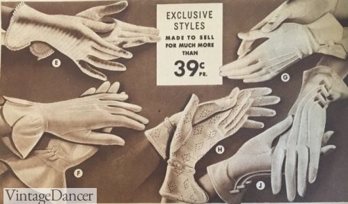 1937 gauntlet gloves in white both fabric and crochet mesh
