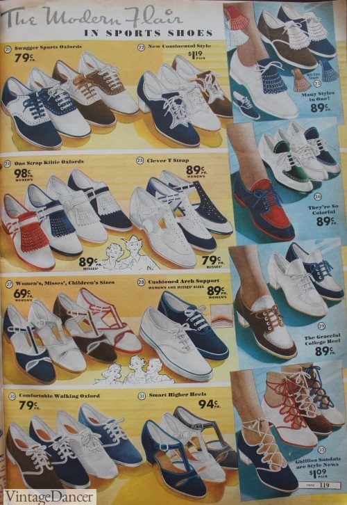 1930s casual shoes, summer shoes, sandals, sneakers for women