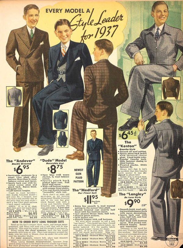 1937 Teen Boys Suits Sears 600 