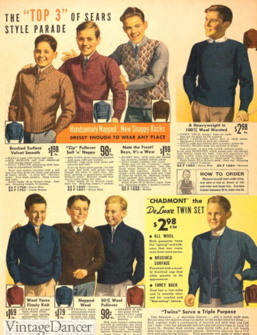 1930s teenage boys clothing sweaters zip up jackets knitwear fashion
