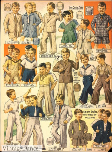 1930s boys fashion children kids clothing. 1937 little to big boys clothes