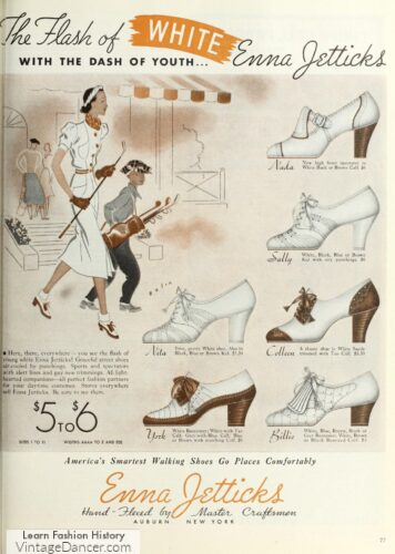 1930s two tone two color white and brown spectator shoes heels footwear for women ad