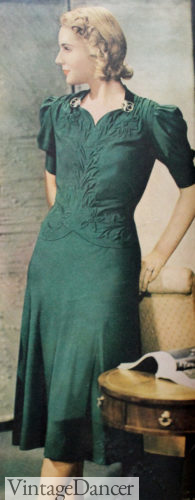 1938 green "quilted" dress