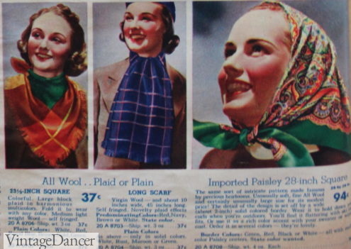 1938 plaid neck scarfs and paisley headscarf