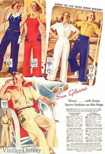1930s women's overalls, coveralls and pants