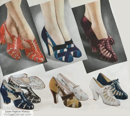 1930s shoes heels fancy colors and shapes