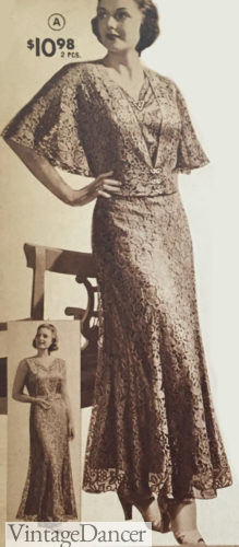 1938 Lace Evening Dress in Peach