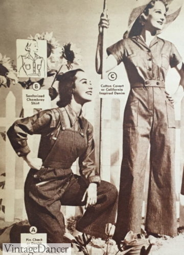 1930s women denim overalls and cotton coveralls