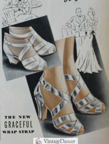 1938 silver evening sandals or white wedding shoes