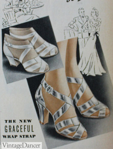 1938 silver evening sandals or white wedding shoes