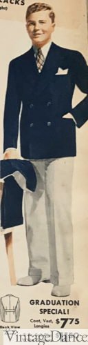 1938 graduation suit of white pants and blue blazer