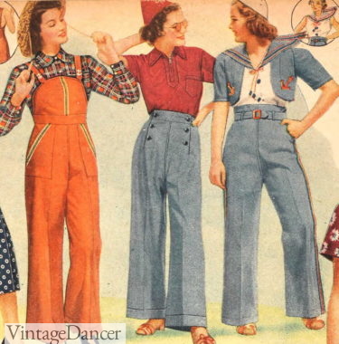1930s womens denim blue jeans overalls and pants