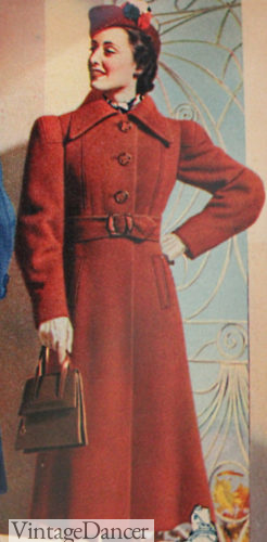 1930z women red princess coat at VintageDancer