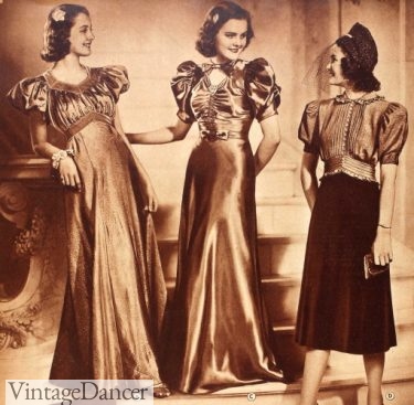 1930s teen prom dresses with puff sleeves