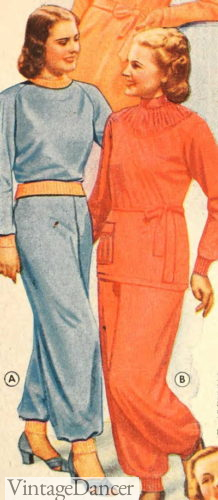 1930s womens pajamas sleepwear 1938 ski and tunic style pajamas