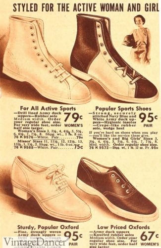 1930s sneakers, gym shoes sport shoes- canvas high tops and low top sneakers for women and girls vintage sneakers