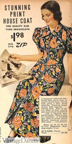 1938 zipper housecoat 1930s ladies loungewear house dress robe long length