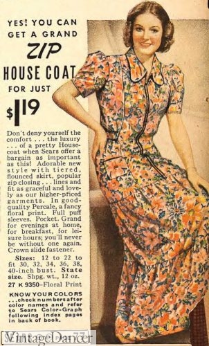 1930s Housecoats 1938 zipper housecoat 1930s women lounge dress