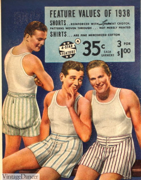 1938 men's underwear - tank tops and boxer shorts