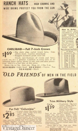 1930's men's western hats / ranch / farmer hats