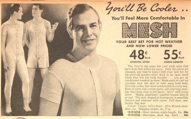 1938 mesh short sleeve union suits
