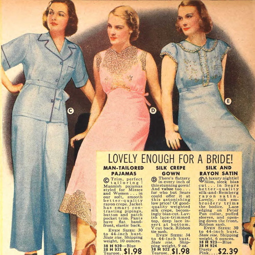 1938 rayon nightgowns pajama 1930s  sleepwear