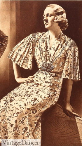 1938 pleated sleeve floral dress plus sizes
