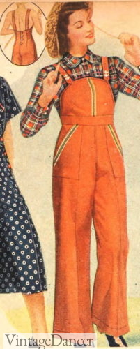 1930s orange overalls women workwear fun clothes