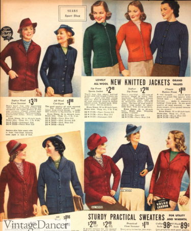 1934 sweaters cardigans knitwear 1930s