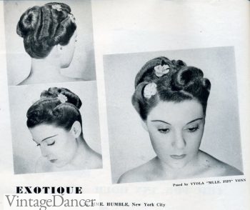1930s hairstyle updo with high bun and rolls, 1938