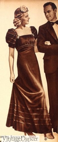 1930s puffed sleeves formal dress