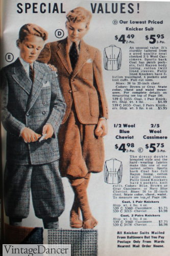 1938 knicker suits teens and boys 1930s