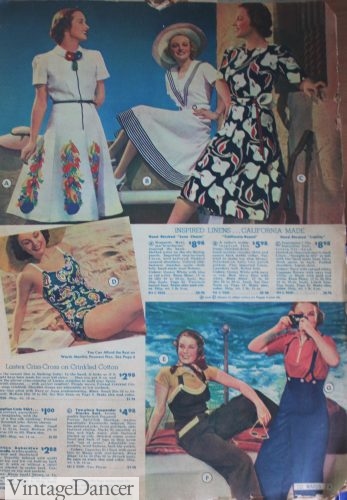 1938 summer casual clothing for vacation, traveling, cruisesClick to see more.