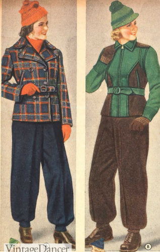 1930s winter outfit - ski pants and jackets winter outfit at VintageDancer