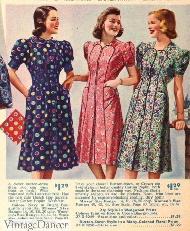 1939 house or day dresses with puff sleeves