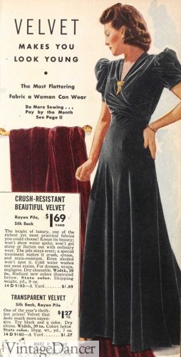 1930s velvet puff sleeve gown evening