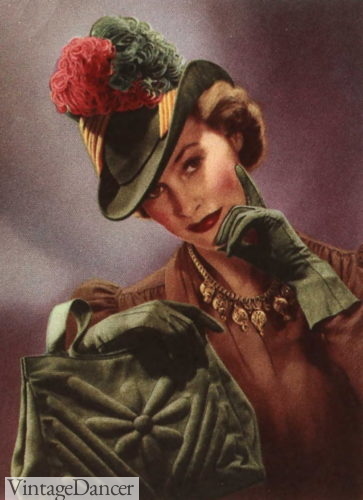 1939 matching gloves, hat and purse