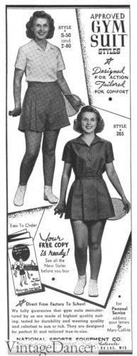 1938 gymsuit (front) and skirt and top separates (back)