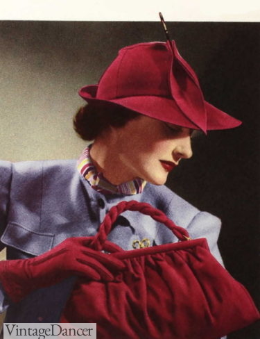 1939 pleated purse, gloves and hat