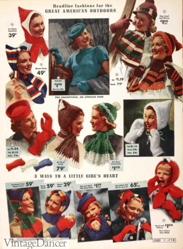 1939 knit hats, scarves and mittens 1930s womens winter knitwear