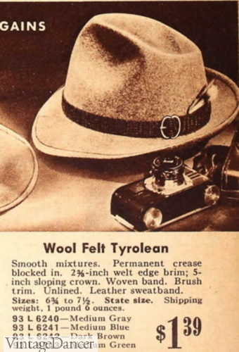 1930s wool felt Tyrolean mens hat with belt buckle hat band