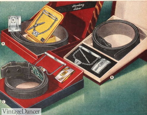 1939 tie clasps, collar bars, belts mens jewelry 1930s