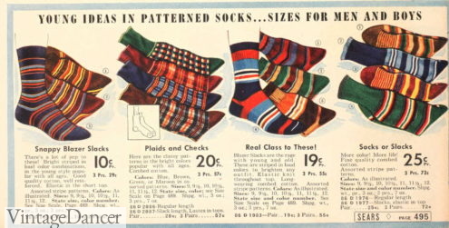 stripe pattern socks for men and boys 1930s 1940