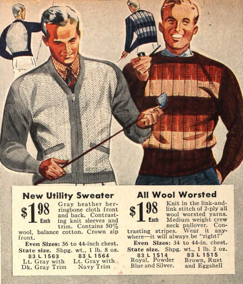 1939 men's two-tone zip cardigan and striped pullover