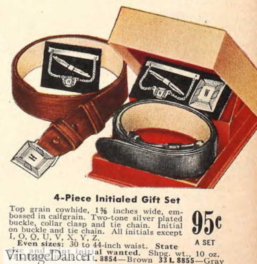 1930s men's belts, tie chains collar bars 1940s