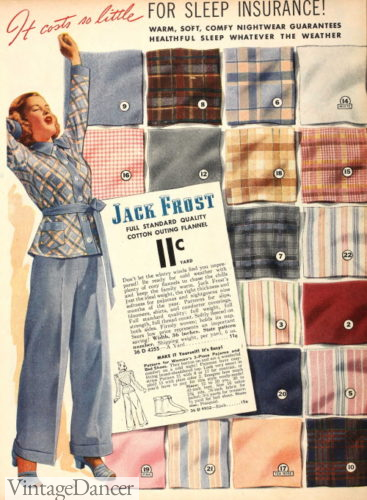1939 flannel pajama fabrics 1930s fashion in sleepwear