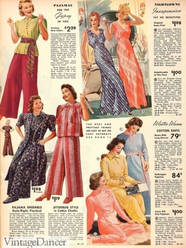 1930s Pajamas, Nightgowns, Sleepwear, Slippers