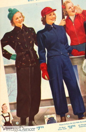 1930s ski suits winter wool pants women