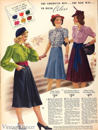 1930s Spring Pleated Skirts 1939 1940s
